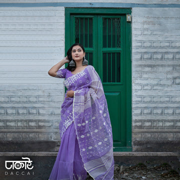 Medium Purple Jamdani Saree With white Tone